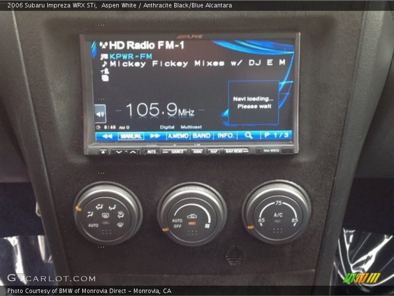 Aspen White / Anthracite Black/Blue Alcantara 2006 Subaru Impreza WRX STi
