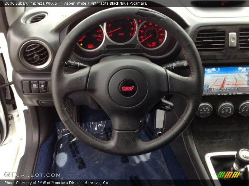 Aspen White / Anthracite Black/Blue Alcantara 2006 Subaru Impreza WRX STi