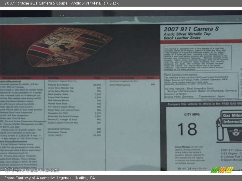 Arctic Silver Metallic / Black 2007 Porsche 911 Carrera S Coupe
