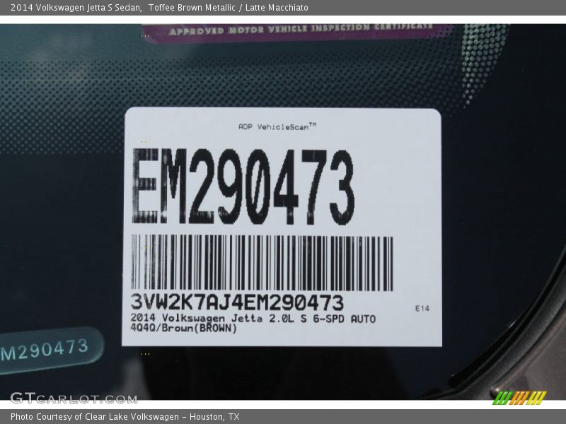 Toffee Brown Metallic / Latte Macchiato 2014 Volkswagen Jetta S Sedan