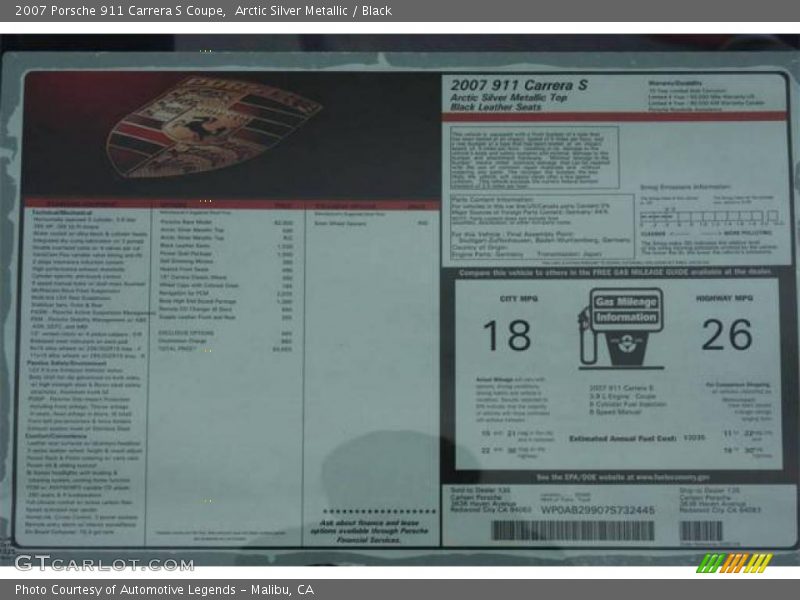 Arctic Silver Metallic / Black 2007 Porsche 911 Carrera S Coupe