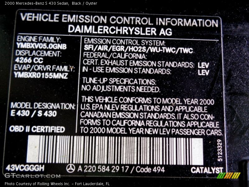 Black / Oyster 2000 Mercedes-Benz S 430 Sedan