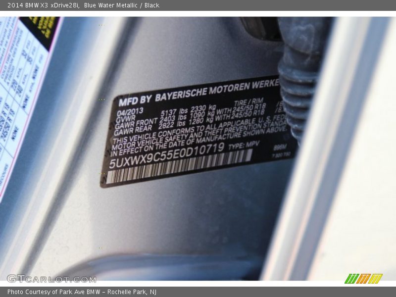 2014 X3 xDrive28i Blue Water Metallic Color Code 896