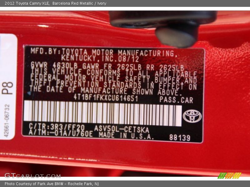 Barcelona Red Metallic / Ivory 2012 Toyota Camry XLE