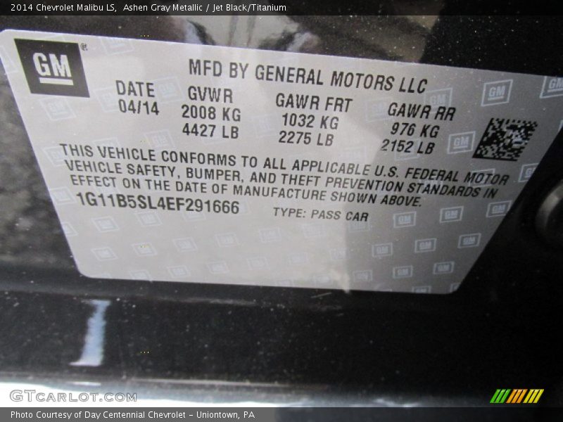 Ashen Gray Metallic / Jet Black/Titanium 2014 Chevrolet Malibu LS