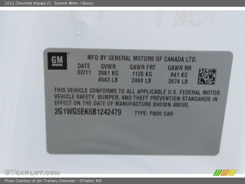 Summit White / Ebony 2011 Chevrolet Impala LT