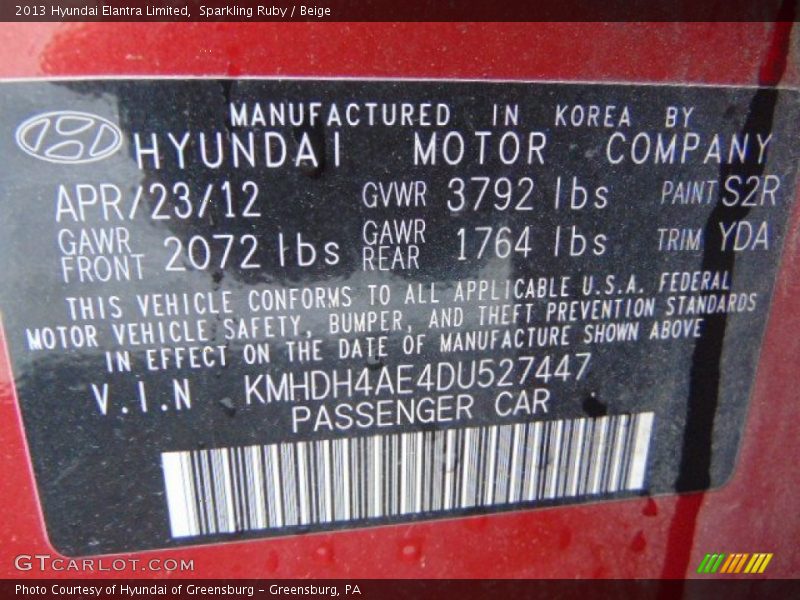 Sparkling Ruby / Beige 2013 Hyundai Elantra Limited