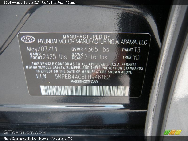 Pacific Blue Pearl / Camel 2014 Hyundai Sonata GLS