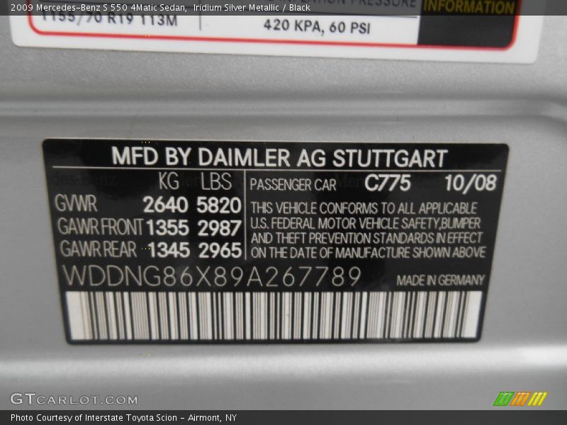 Iridium Silver Metallic / Black 2009 Mercedes-Benz S 550 4Matic Sedan