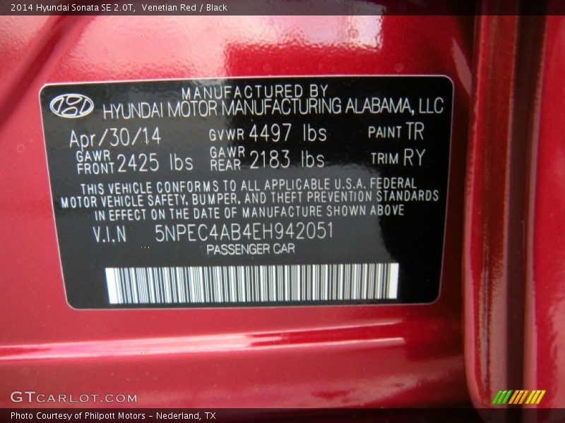 Venetian Red / Black 2014 Hyundai Sonata SE 2.0T