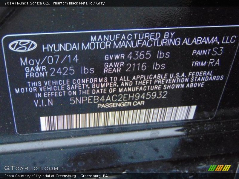 Phantom Black Metallic / Gray 2014 Hyundai Sonata GLS