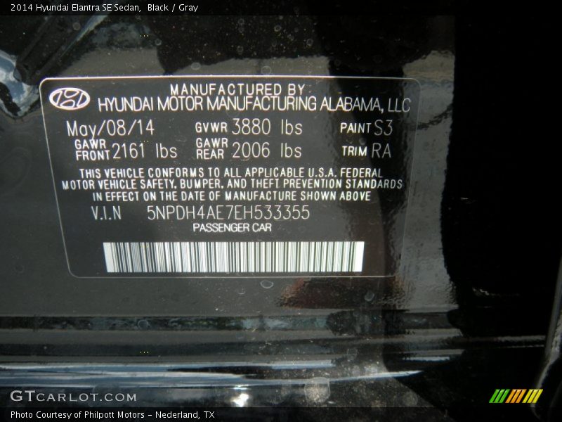Black / Gray 2014 Hyundai Elantra SE Sedan