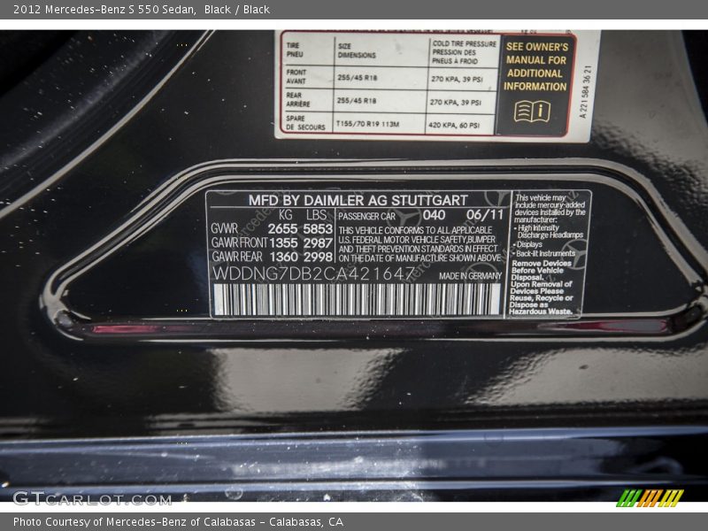 Black / Black 2012 Mercedes-Benz S 550 Sedan