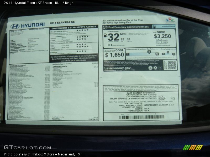 Blue / Beige 2014 Hyundai Elantra SE Sedan