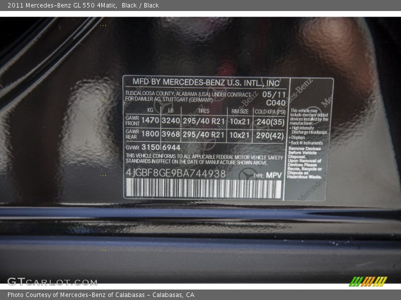 Black / Black 2011 Mercedes-Benz GL 550 4Matic