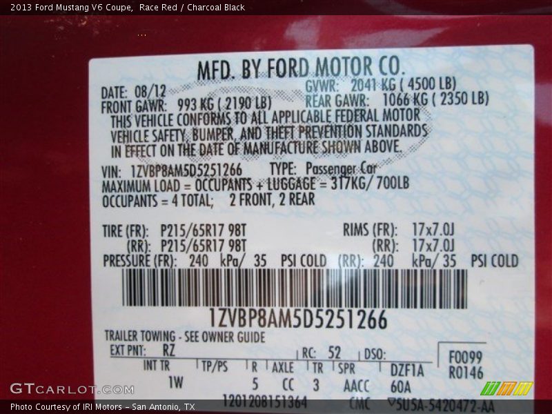 Race Red / Charcoal Black 2013 Ford Mustang V6 Coupe