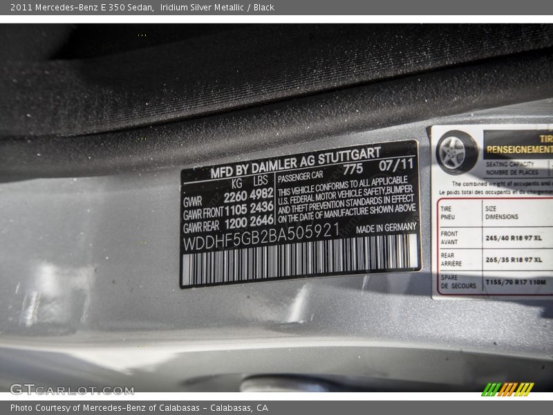 Iridium Silver Metallic / Black 2011 Mercedes-Benz E 350 Sedan