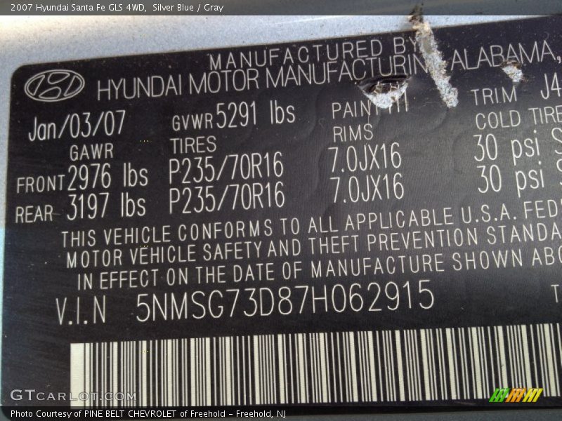 Silver Blue / Gray 2007 Hyundai Santa Fe GLS 4WD