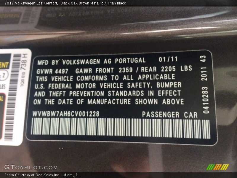 Black Oak Brown Metallic / Titan Black 2012 Volkswagen Eos Komfort