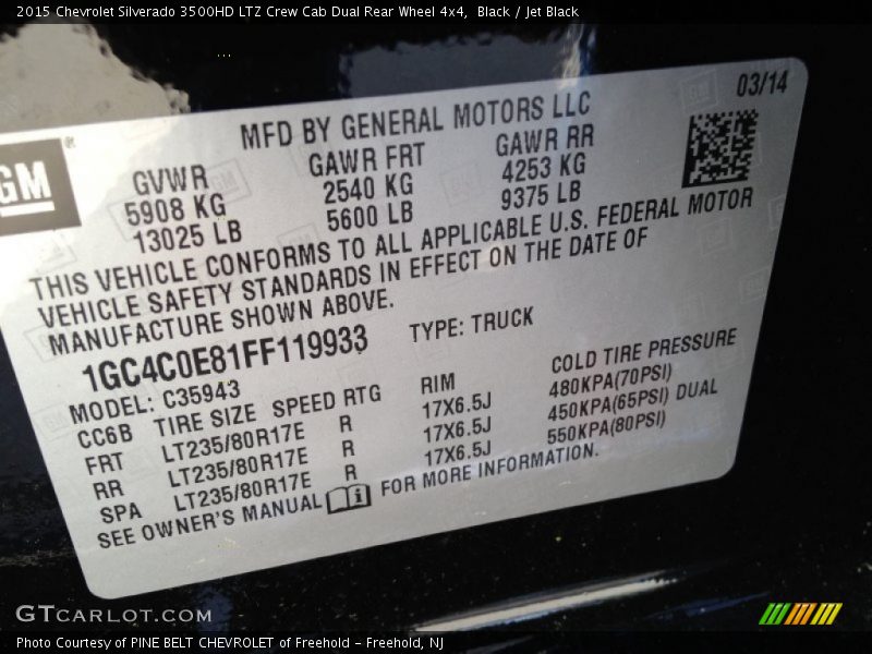 Black / Jet Black 2015 Chevrolet Silverado 3500HD LTZ Crew Cab Dual Rear Wheel 4x4