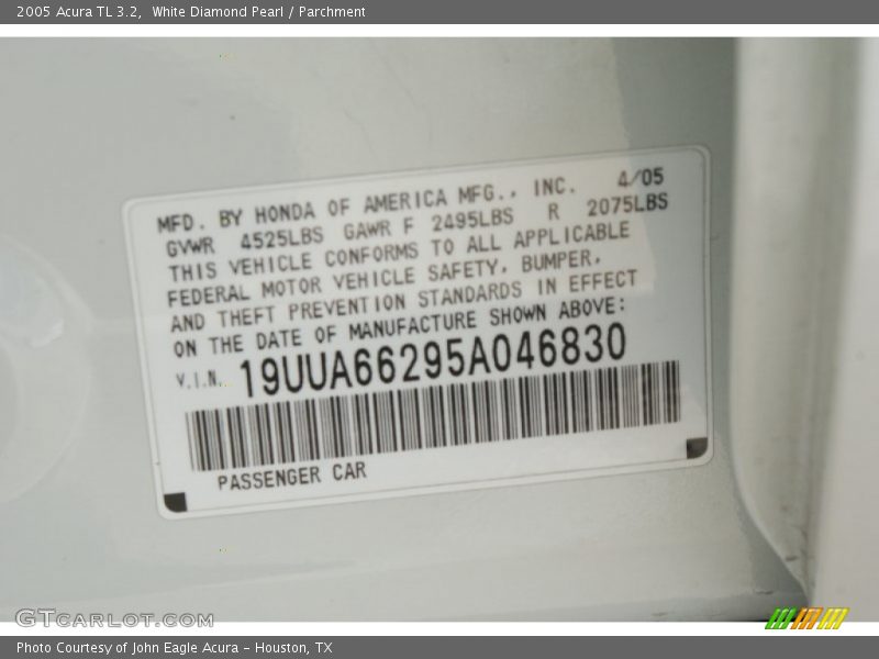 White Diamond Pearl / Parchment 2005 Acura TL 3.2