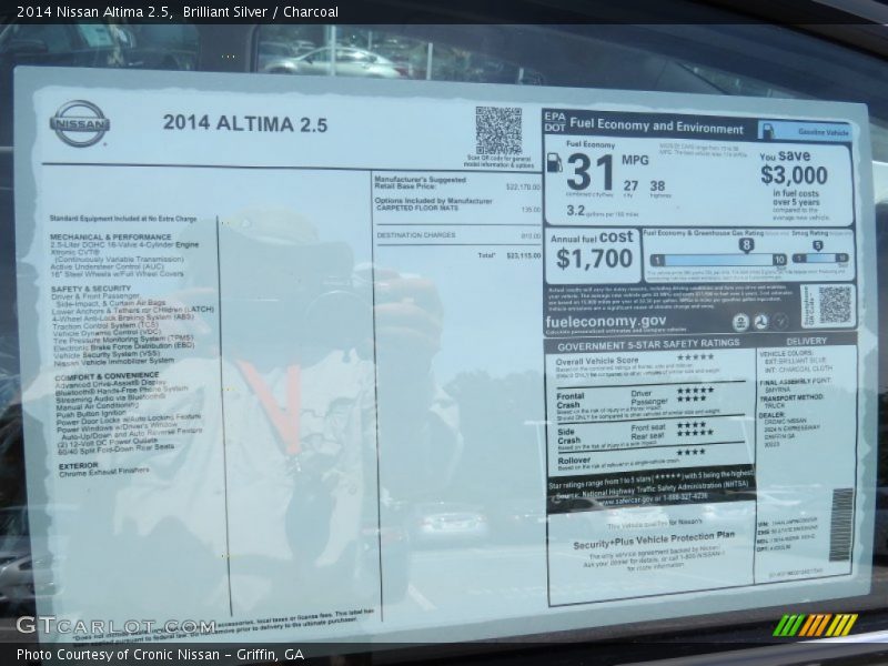  2014 Altima 2.5 Window Sticker