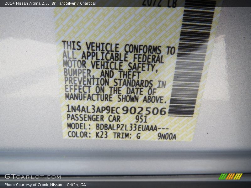2014 Altima 2.5 Brilliant Silver Color Code K23