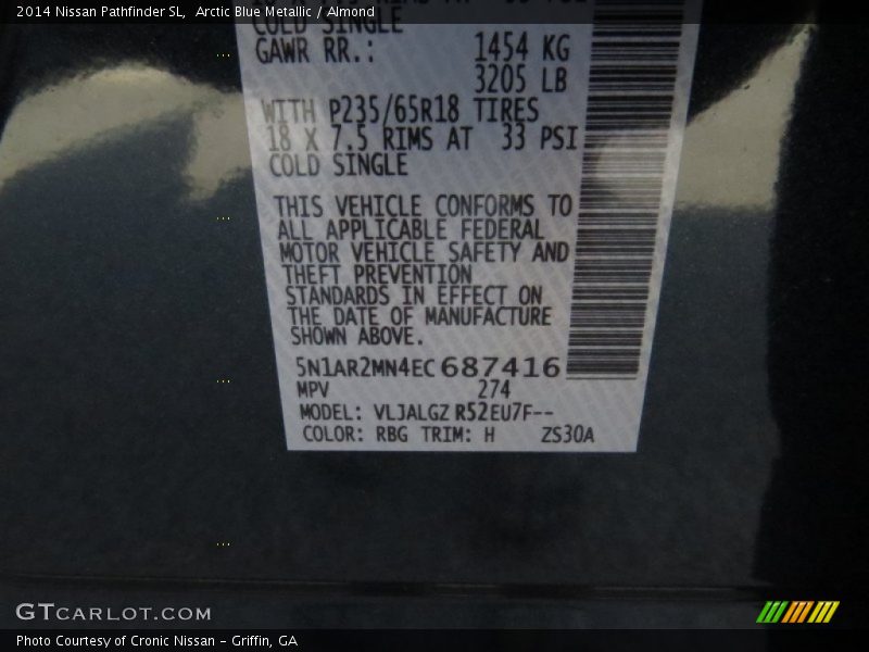 Arctic Blue Metallic / Almond 2014 Nissan Pathfinder SL