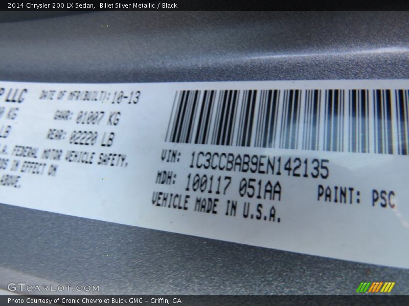 Billet Silver Metallic / Black 2014 Chrysler 200 LX Sedan