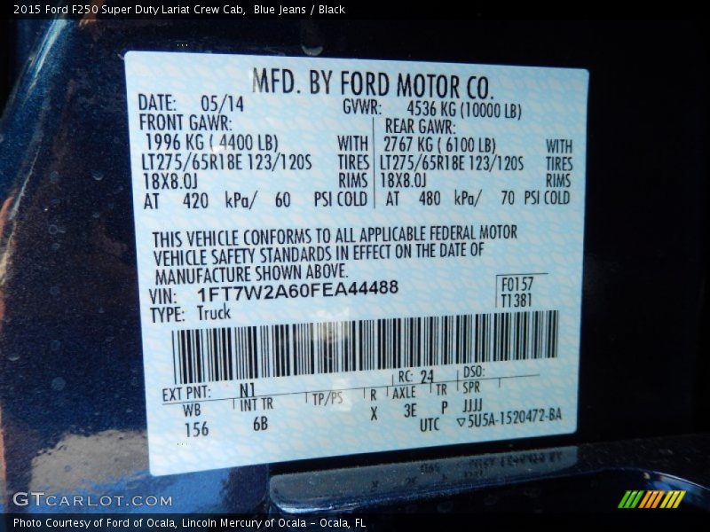 2015 F250 Super Duty Lariat Crew Cab Blue Jeans Color Code N1