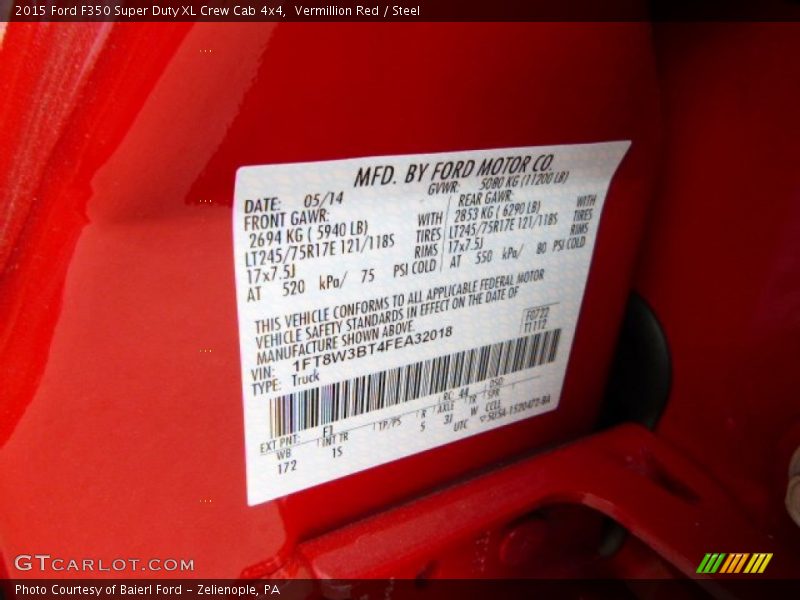 Vermillion Red / Steel 2015 Ford F350 Super Duty XL Crew Cab 4x4