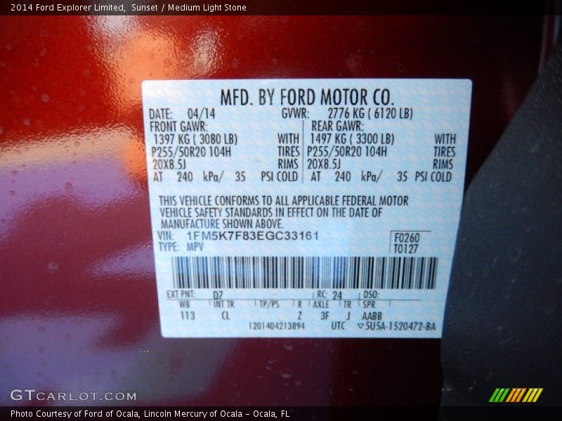 Sunset / Medium Light Stone 2014 Ford Explorer Limited