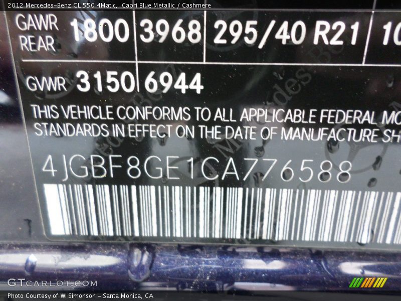 Capri Blue Metallic / Cashmere 2012 Mercedes-Benz GL 550 4Matic