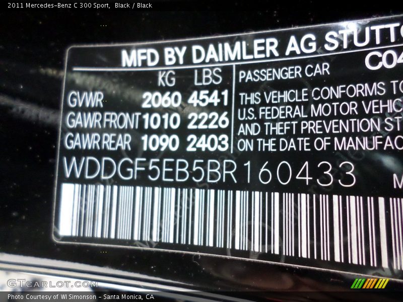 Black / Black 2011 Mercedes-Benz C 300 Sport