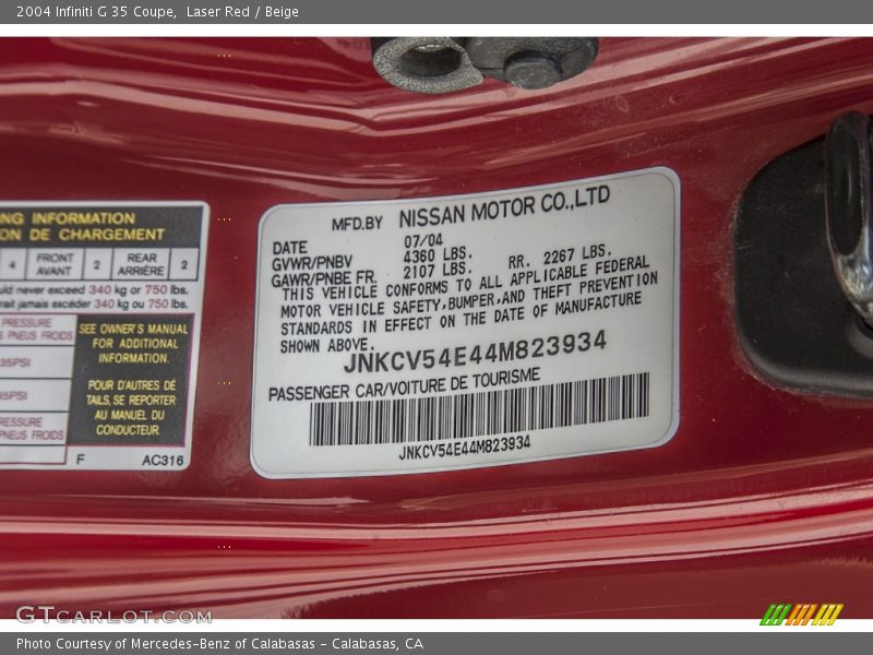 Laser Red / Beige 2004 Infiniti G 35 Coupe