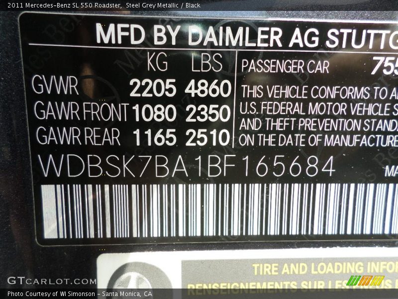 Steel Grey Metallic / Black 2011 Mercedes-Benz SL 550 Roadster