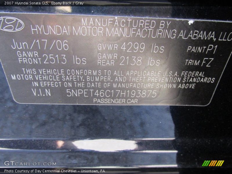 Ebony Black / Gray 2007 Hyundai Sonata GLS
