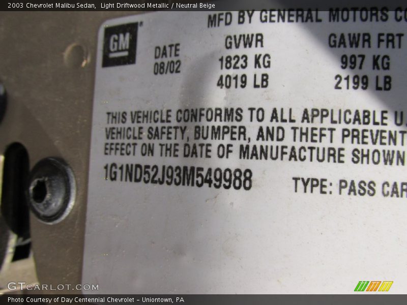 Light Driftwood Metallic / Neutral Beige 2003 Chevrolet Malibu Sedan