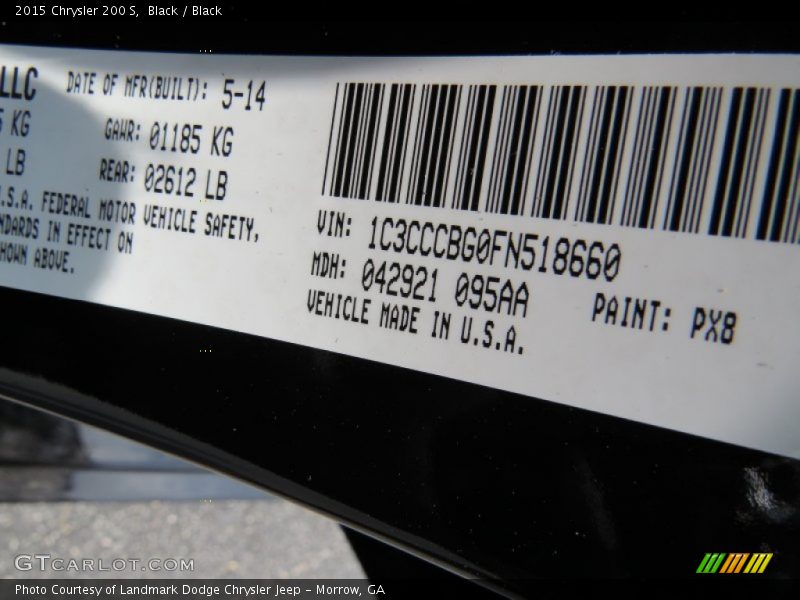 Black / Black 2015 Chrysler 200 S