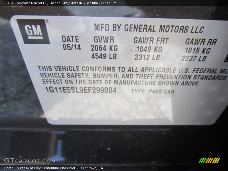 Ashen Gray Metallic / Jet Black/Titanium 2014 Chevrolet Malibu LT