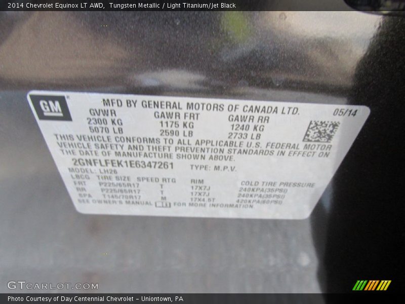 Tungsten Metallic / Light Titanium/Jet Black 2014 Chevrolet Equinox LT AWD
