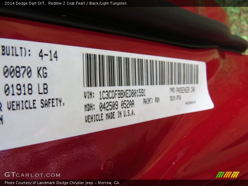 Redline 2 Coat Pearl / Black/Light Tungsten 2014 Dodge Dart SXT