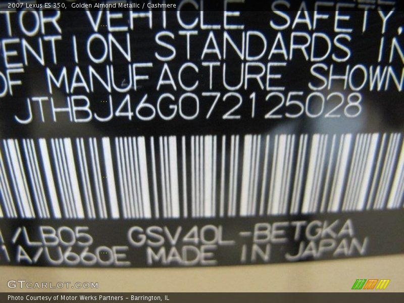 Golden Almond Metallic / Cashmere 2007 Lexus ES 350