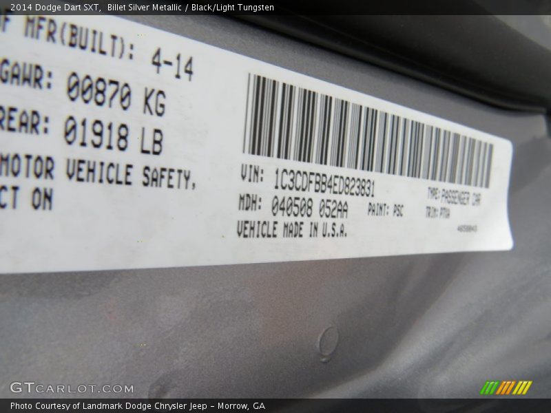 Billet Silver Metallic / Black/Light Tungsten 2014 Dodge Dart SXT