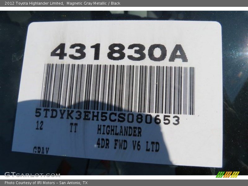 Magnetic Gray Metallic / Black 2012 Toyota Highlander Limited