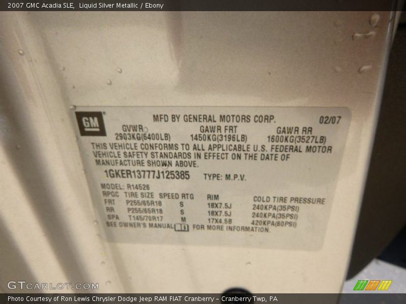 Liquid Silver Metallic / Ebony 2007 GMC Acadia SLE