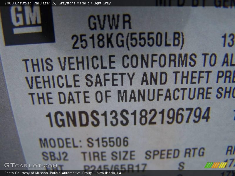Graystone Metallic / Light Gray 2008 Chevrolet TrailBlazer LS