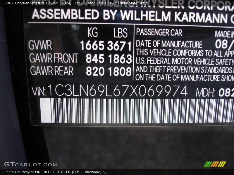 Black / Dark Slate Gray/Medium Slate Gray 2007 Chrysler Crossfire Limited Coupe