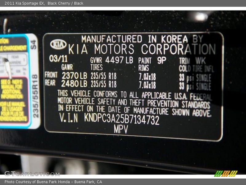 Black Cherry / Black 2011 Kia Sportage EX