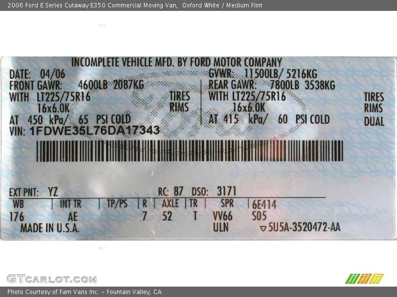 Oxford White / Medium Flint 2006 Ford E Series Cutaway E350 Commercial Moving Van